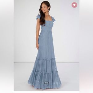 Dusty Blue Azazie Bora Bora Floor Length Bridesmaids Dress